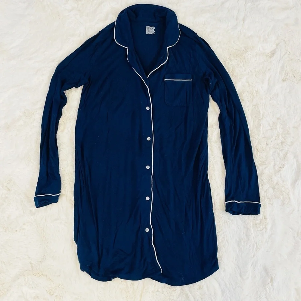 Gilligan & O’Malley Navy Blue Button Front Long Sleeve Sleep Shirt Dress Size M